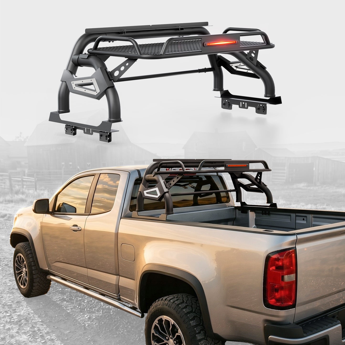 55.1"–59.05" Adjustable Width Dakrova Truck Bed Roll Bar with Cargo Basket | For Ford Ranger, Jeep Gladiator, Toyota Tacoma, Chevy Colorado, GMC Canyon, Nissan Frontier