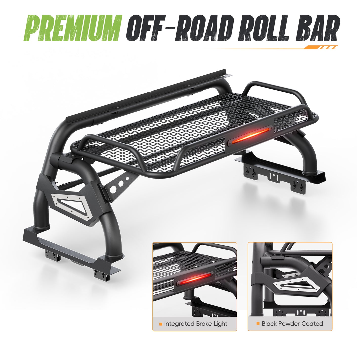 55.1"–59.05" Adjustable Width Dakrova Truck Bed Roll Bar with Cargo Basket | For Ford Ranger, Jeep Gladiator, Toyota Tacoma, Chevy Colorado, GMC Canyon, Nissan Frontier
