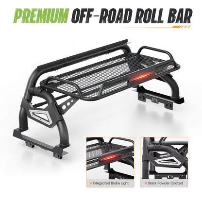 55.1"–59.05" Adjustable Width Dakrova Truck Bed Roll Bar with Cargo Basket | For Ford Ranger, Jeep Gladiator, Toyota Tacoma, Chevy Colorado, GMC Canyon, Nissan Frontier