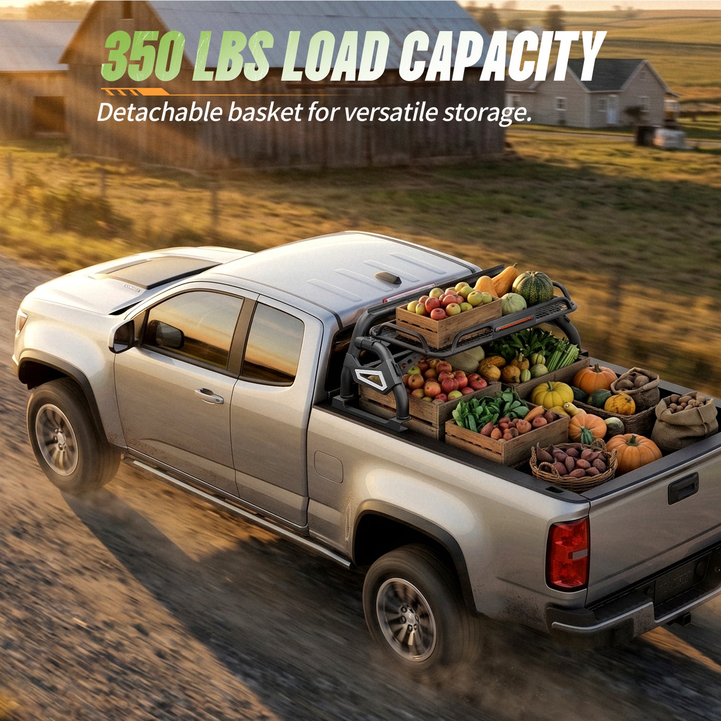 55.1"–59.05" Adjustable Width Dakrova Truck Bed Roll Bar with Cargo Basket | For Ford Ranger, Jeep Gladiator, Toyota Tacoma, Chevy Colorado, GMC Canyon, Nissan Frontier