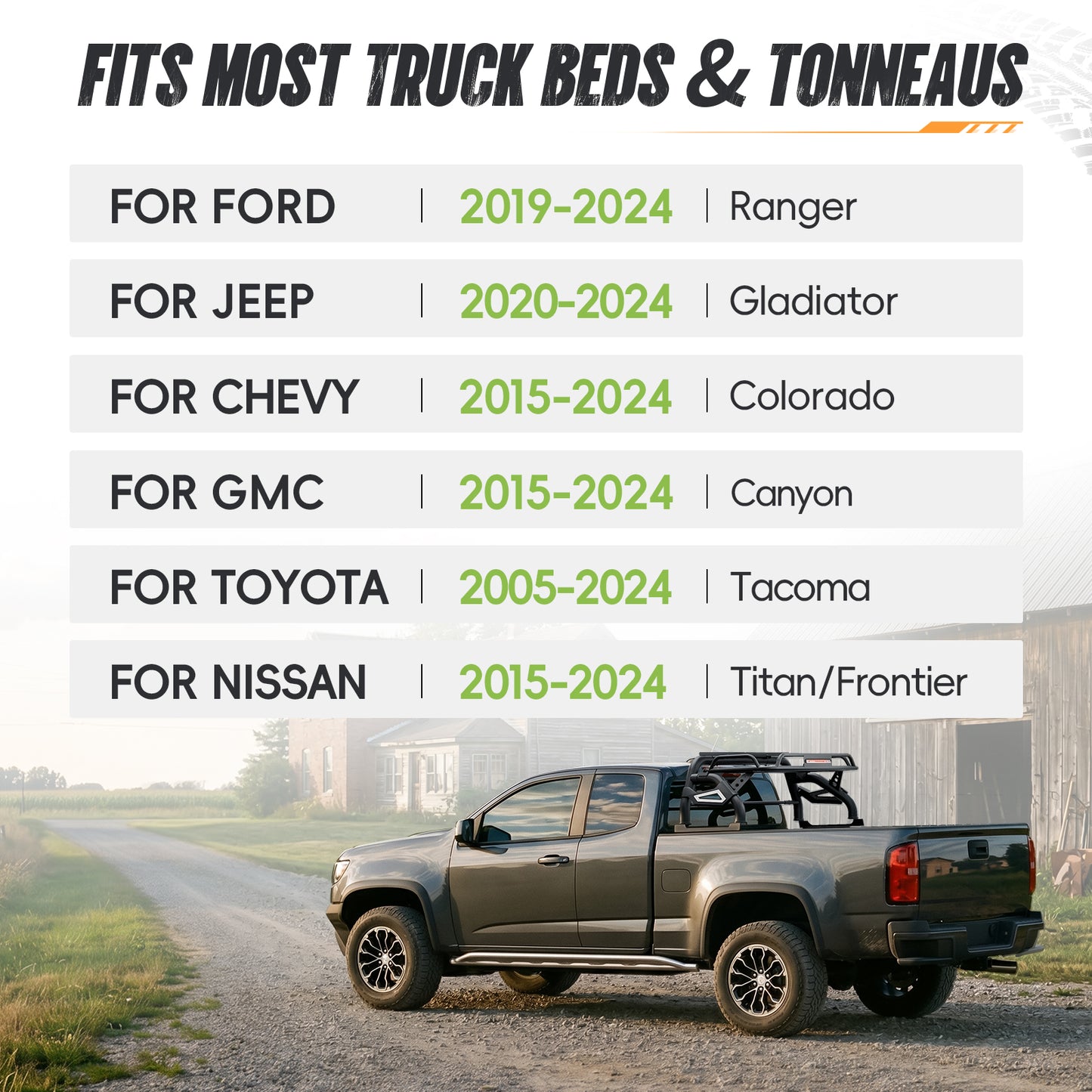 55.1"–59.05" Adjustable Width Dakrova Truck Bed Roll Bar with Cargo Basket | For Ford Ranger, Jeep Gladiator, Toyota Tacoma, Chevy Colorado, GMC Canyon, Nissan Frontier