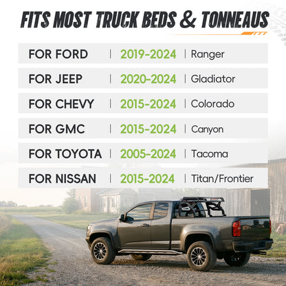 55.1"–59.05" Adjustable Width Dakrova Truck Bed Roll Bar with Cargo Basket | For Ford Ranger, Jeep Gladiator, Toyota Tacoma, Chevy Colorado, GMC Canyon, Nissan Frontier