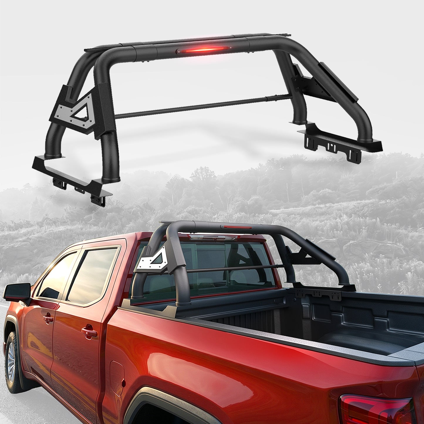 60.24"–64.17" Adjustable Width Dakrova Truck Bed Sport Roll Bar, LED 3rd Brake Light | For Ford F-150, Chevy Silverado, GMC Sierra, Ram, Toyota Tundra, Nissan Titan Full Size Pickup