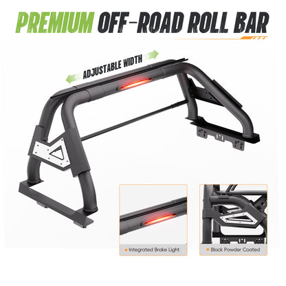 60.24"–64.17" Adjustable Width Dakrova Truck Bed Sport Roll Bar, LED 3rd Brake Light | For Ford F-150, Chevy Silverado, GMC Sierra, Ram, Toyota Tundra, Nissan Titan Full Size Pickup