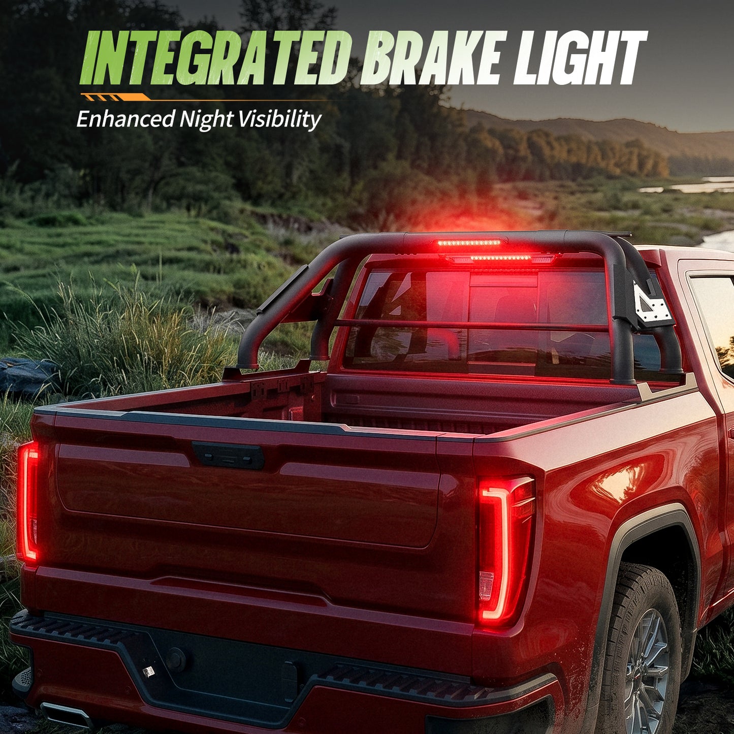 60.24"–64.17" Adjustable Width Dakrova Truck Bed Sport Roll Bar, LED 3rd Brake Light | For Ford F-150, Chevy Silverado, GMC Sierra, Ram, Toyota Tundra, Nissan Titan Full Size Pickup