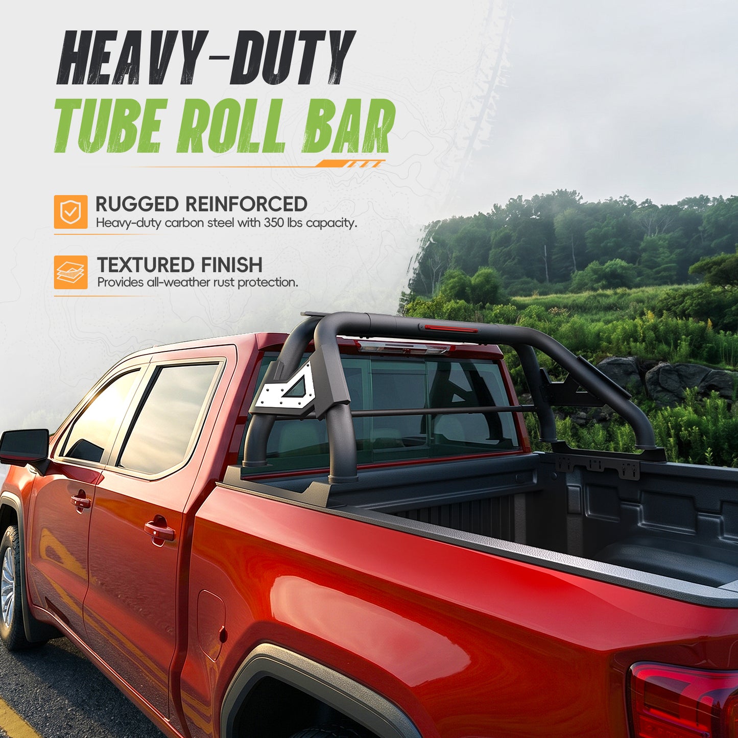 60.24"–64.17" Adjustable Width Dakrova Truck Bed Sport Roll Bar, LED 3rd Brake Light | For Ford F-150, Chevy Silverado, GMC Sierra, Ram, Toyota Tundra, Nissan Titan Full Size Pickup
