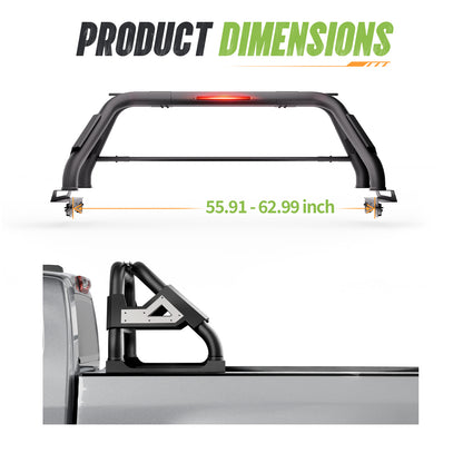 55.91"–62.99" Adjustable Width Dakrova Truck Bed Sport Roll Bar, LED Light Included | For Ford Ranger, Jeep Gladiator, Toyota Tacoma/Hilux, Chevy Colorado, GMC Canyon, Nissan Frontier