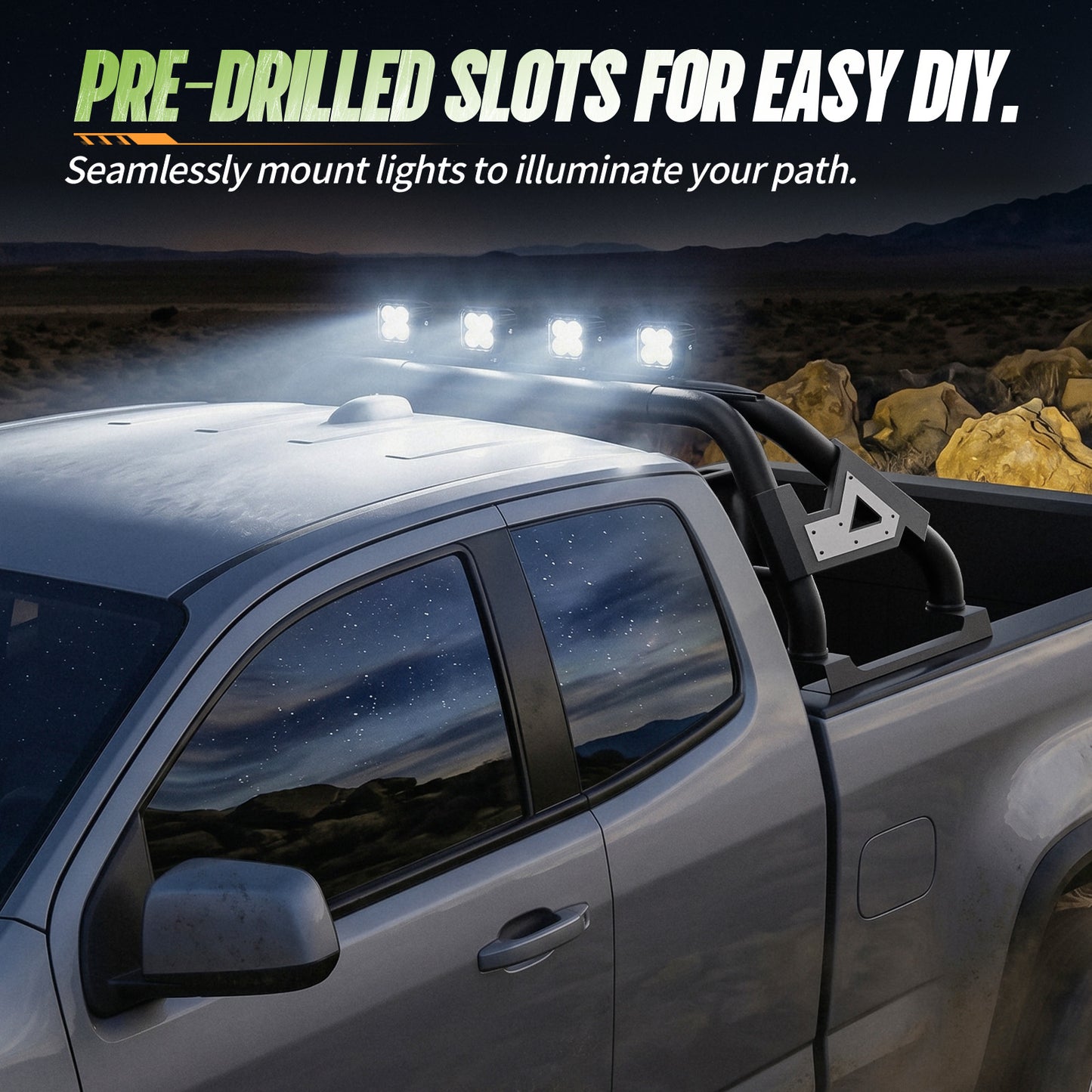 55.91"–62.99" Adjustable Width Dakrova Truck Bed Sport Roll Bar, LED Light Included | For Ford Ranger, Jeep Gladiator, Toyota Tacoma/Hilux, Chevy Colorado, GMC Canyon, Nissan Frontier
