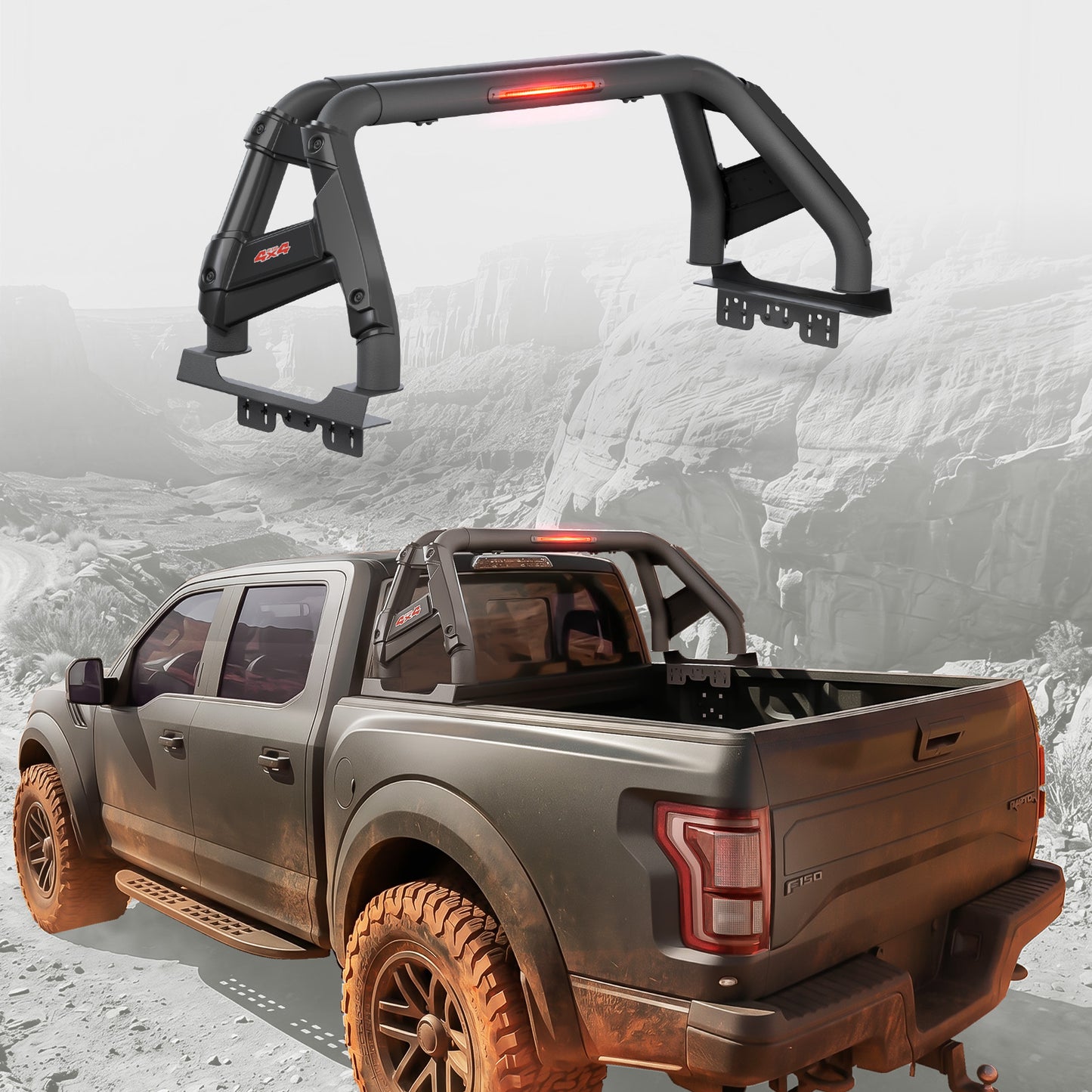 56"–63" Adjustable Width Dakrova Truck Bed Sport Roll Bar, LED Brake Light | For Ford, Jeep, Toyota, Chevrolet, GMC, Nissan