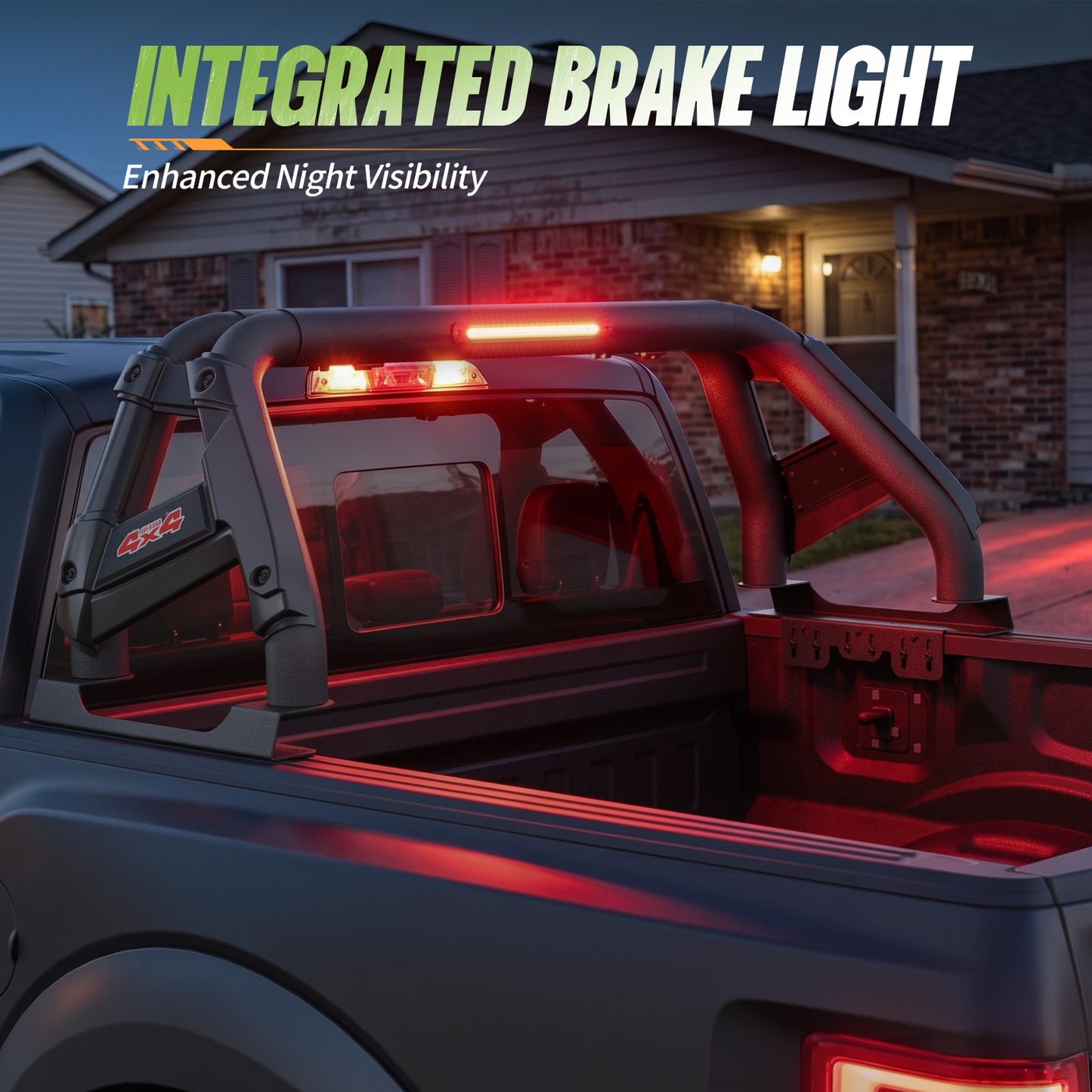 56"–63" Adjustable Width Dakrova Truck Bed Sport Roll Bar, LED Brake Light | For Ford, Jeep, Toyota, Chevrolet, GMC, Nissan