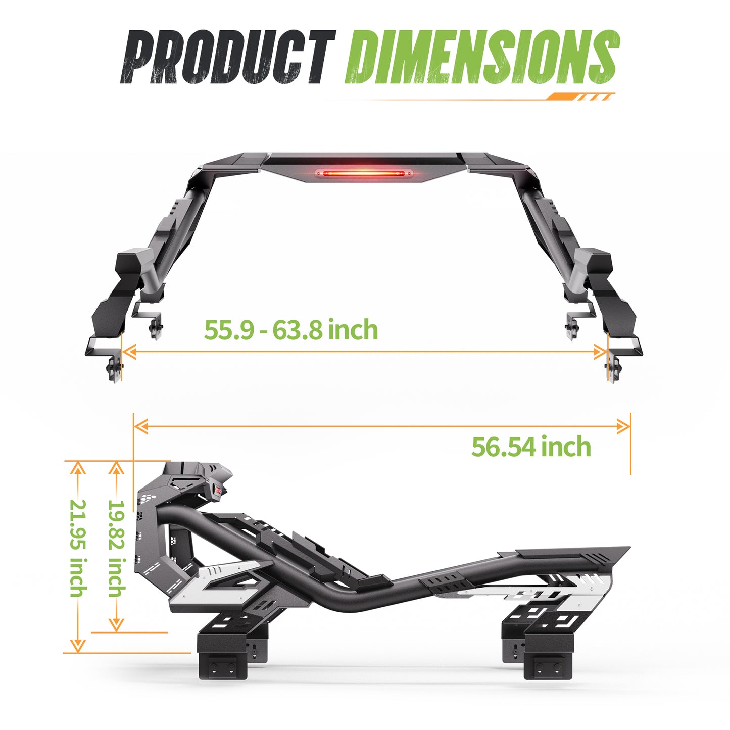 55.9"–63.8" Adjustable Width Dakrova Truck Bed Roll Bar | For Ford, Jeep, Toyota, Chevrolet, GMC, Nissan