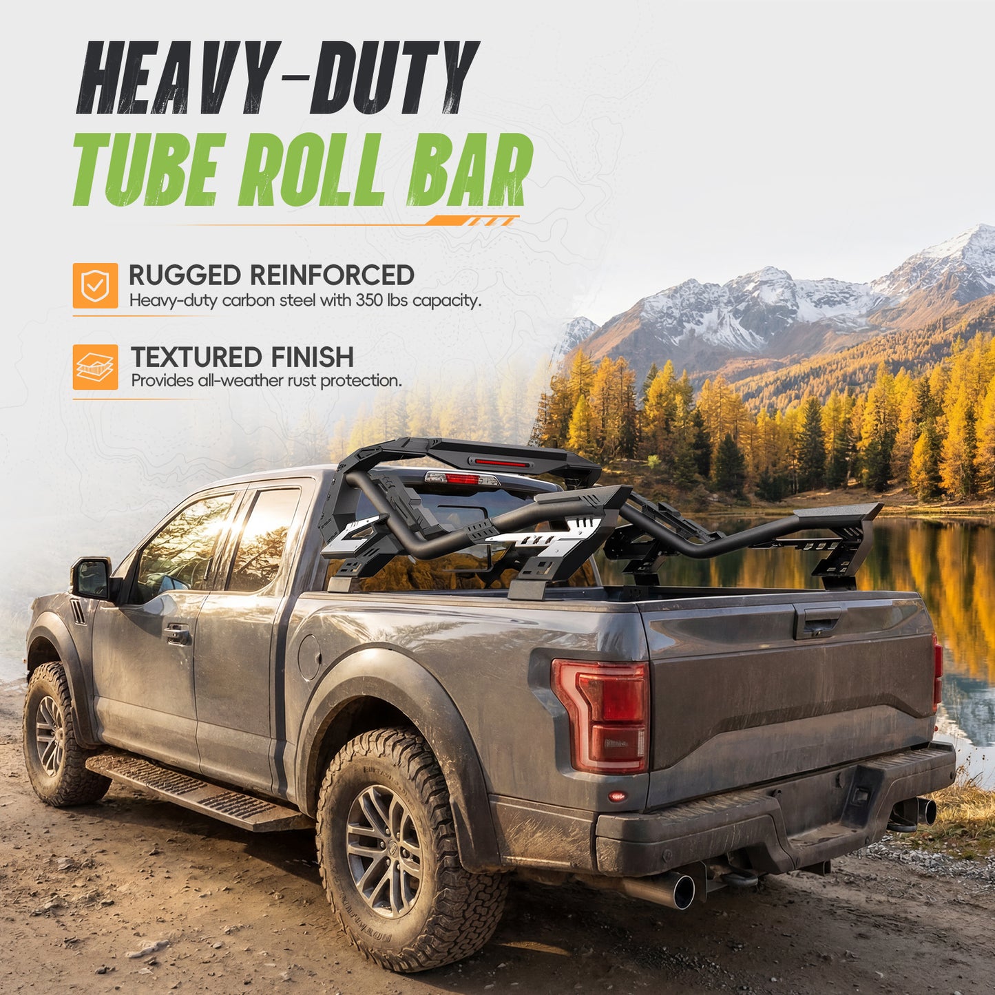 55.9"–63.8" Adjustable Width Dakrova Truck Bed Roll Bar | For Ford, Jeep, Toyota, Chevrolet, GMC, Nissan