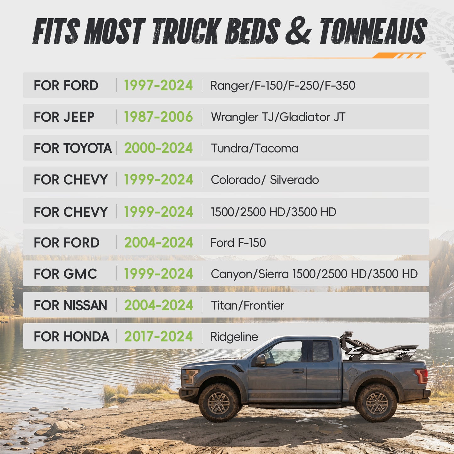 55.9"–63.8" Adjustable Width Dakrova Truck Bed Roll Bar | For Ford, Jeep, Toyota, Chevrolet, GMC, Nissan