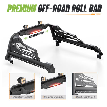55.9"–65.3" Adjustable Width Dakrova Roll Bar with High Mount Brake Light | For Ford, Jeep, Toyota, Chevrolet, GMC, Nissan, Ram