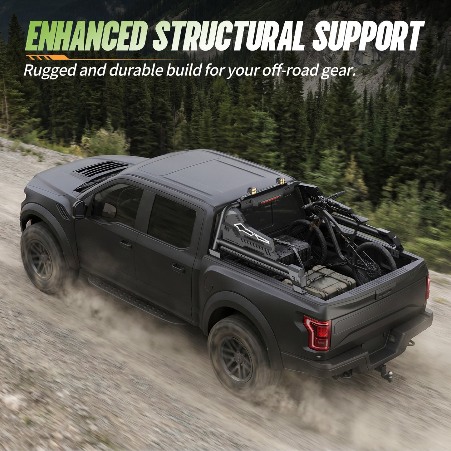 55.9"–65.3" Adjustable Width Dakrova Roll Bar with High Mount Brake Light | For Ford, Jeep, Toyota, Chevrolet, GMC, Nissan, Ram