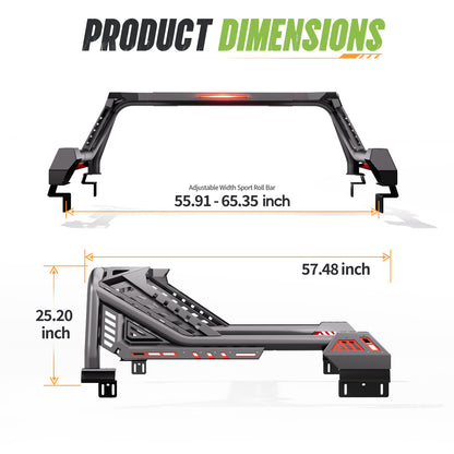 55.91" – 65.35" Adjustable Width Dakrova Roll Bar | For Ford F-150/F-250/F-350, Chevy Silverado, GMC Sierra, Ram, Toyota Tundra, Nissan Titan
