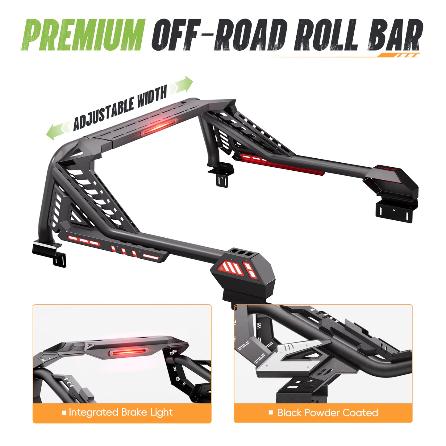 55.91" – 65.35" Adjustable Width Dakrova Roll Bar | For Ford F-150/F-250/F-350, Chevy Silverado, GMC Sierra, Ram, Toyota Tundra, Nissan Titan