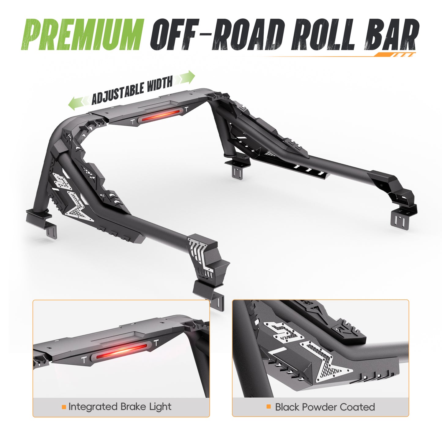 55.9" – 63.0" Adjustable Width Dakrova Roll Bar | For Toyota Tacoma, Ford Ranger, Chevy Colorado, GMC Canyon, Nissan Frontier, Jeep Gladiator JT Mid Size Pickup Trucks