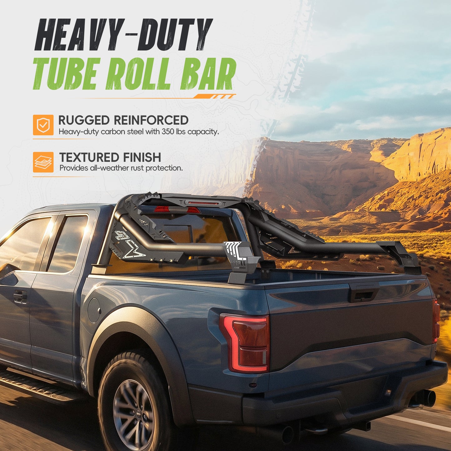 55.9" – 63.0" Adjustable Width Dakrova Roll Bar | For Toyota Tacoma, Ford Ranger, Chevy Colorado, GMC Canyon, Nissan Frontier, Jeep Gladiator JT Mid Size Pickup Trucks